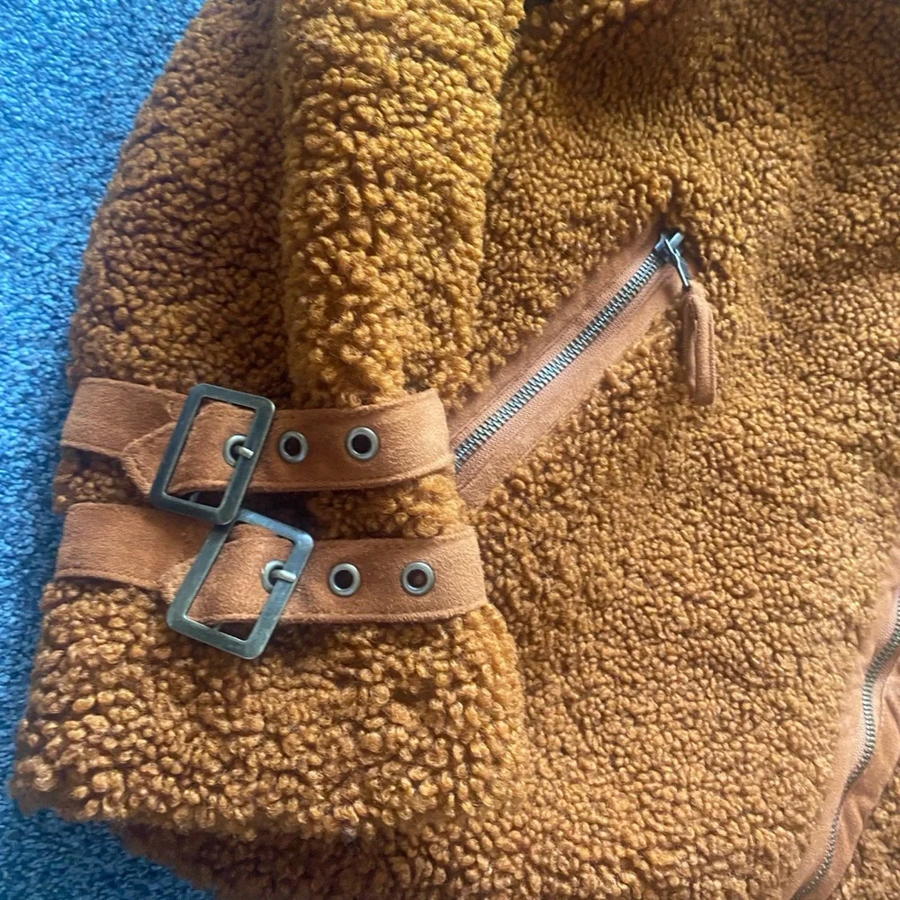 Anthropologie Marrakech sherpa teddy moto jacket rust /bronze color small - Picture 9 of 12